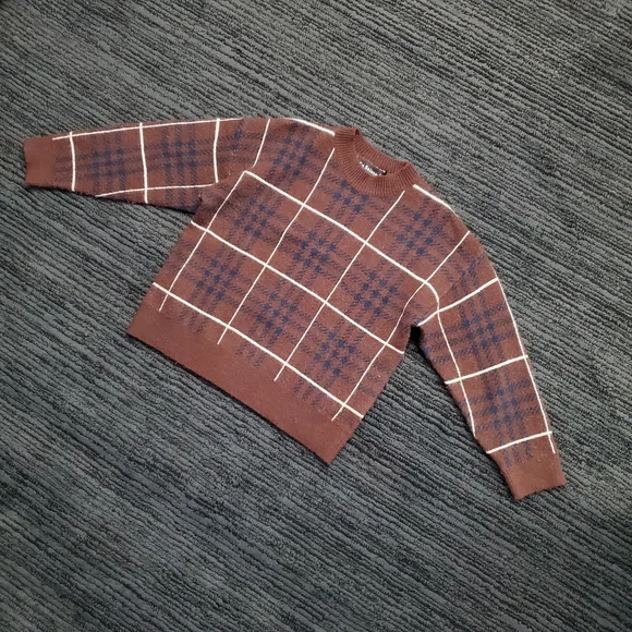 En Saison Size S Brown/White/Blue Plaid  Bronte Pullover Sweater - Picture 2 of 6